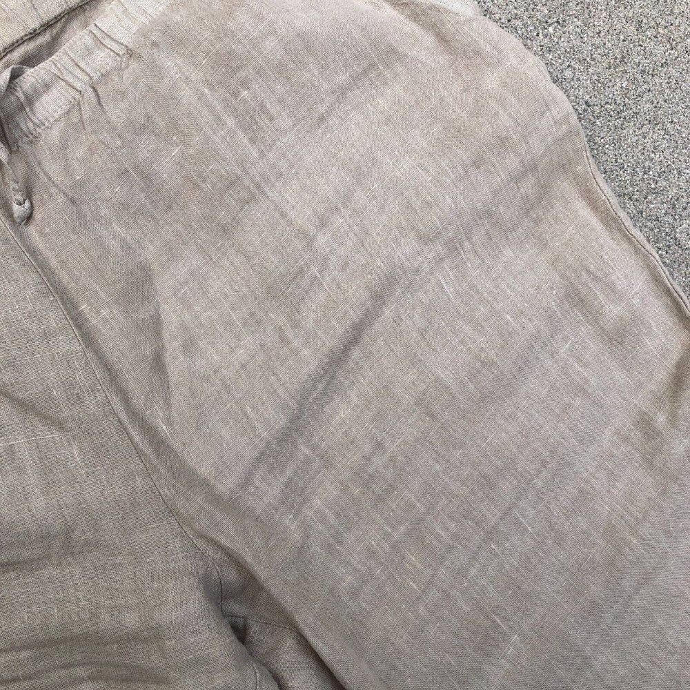 VTG FOCUS Wide Leg 100% Linen Pants Women's LARGE Pockets Beige Drawstring​​​​ - Picture 3 of 7